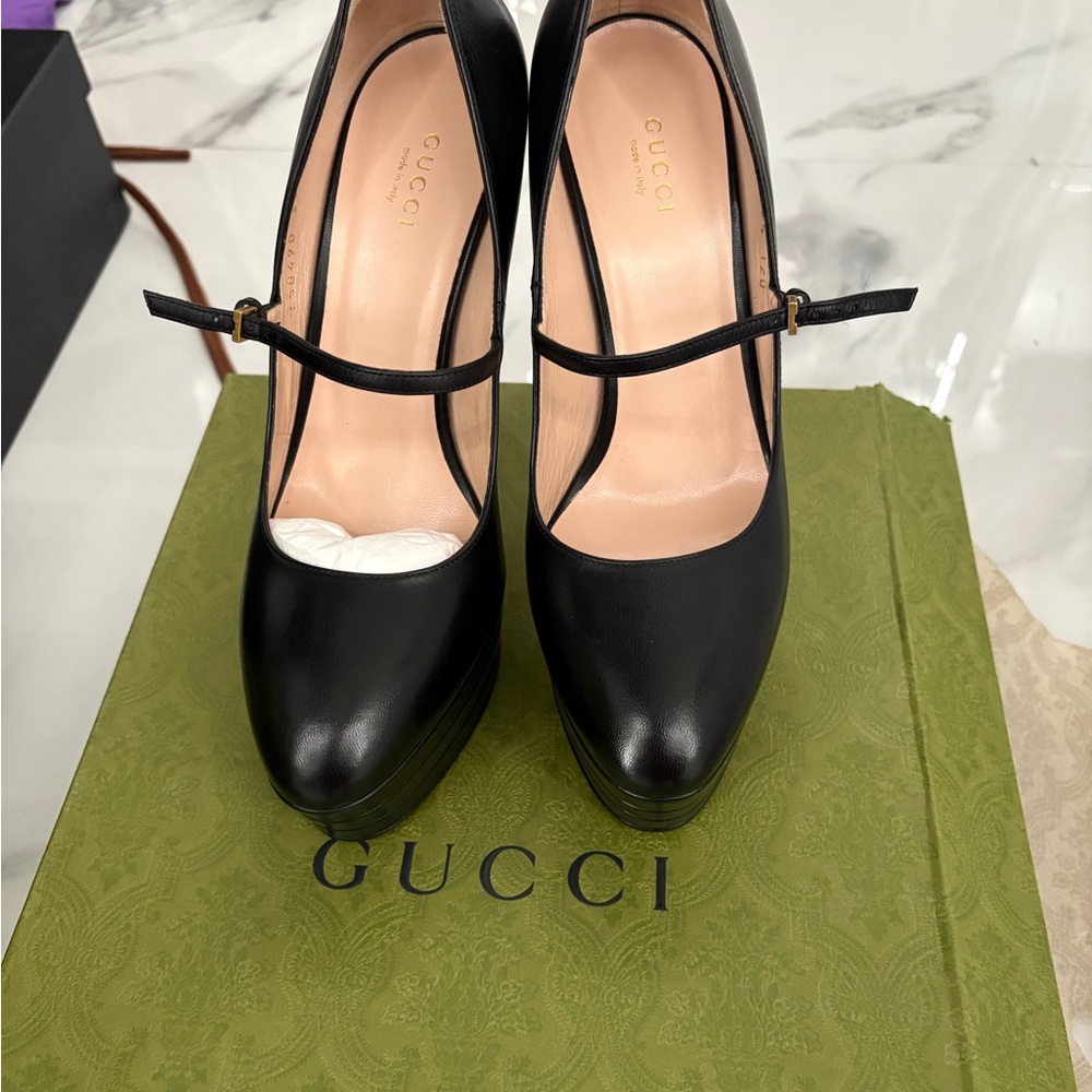 Gucci Black Leather Mary Jane Heels